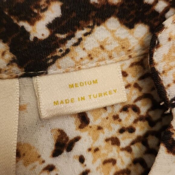 Maeve by Anthropologie "Juno" V-Neck 3/4 Sleeve Brown Snakeskin Dress Size M - Picture 3 of 7